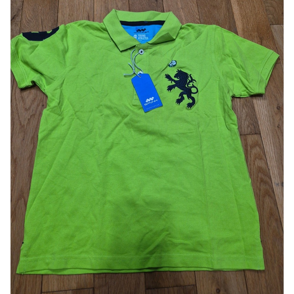 Spunk Sportswear Kids Neon Green Mascot Polo Shirt Lion Size 9-10 Years NWT